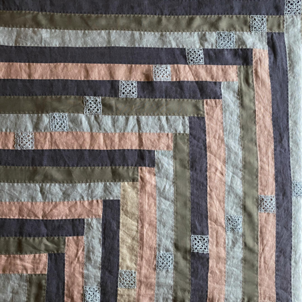patchwork in rose lightblue darkblue and olive with mini grannies