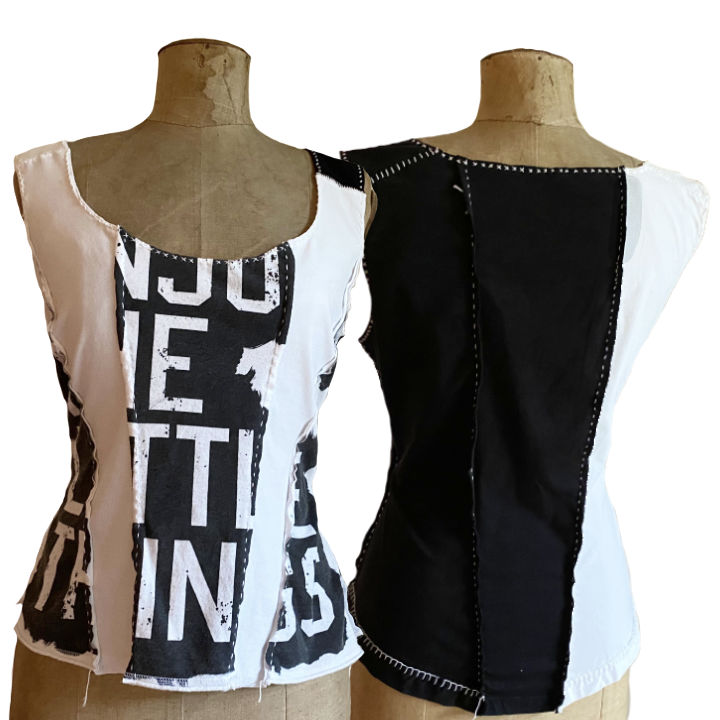 black white corsage top front and back side