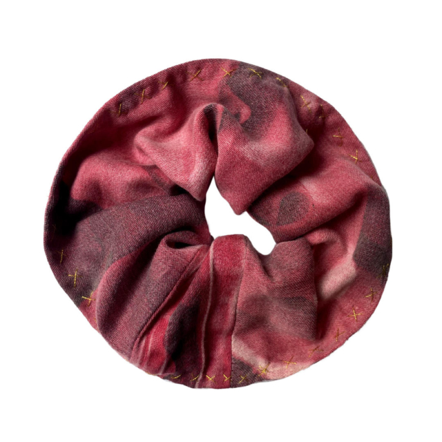 rose scrunchie with golden crossstitch border