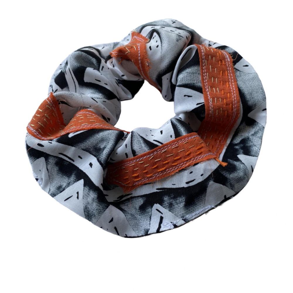 white black orange scrunchie