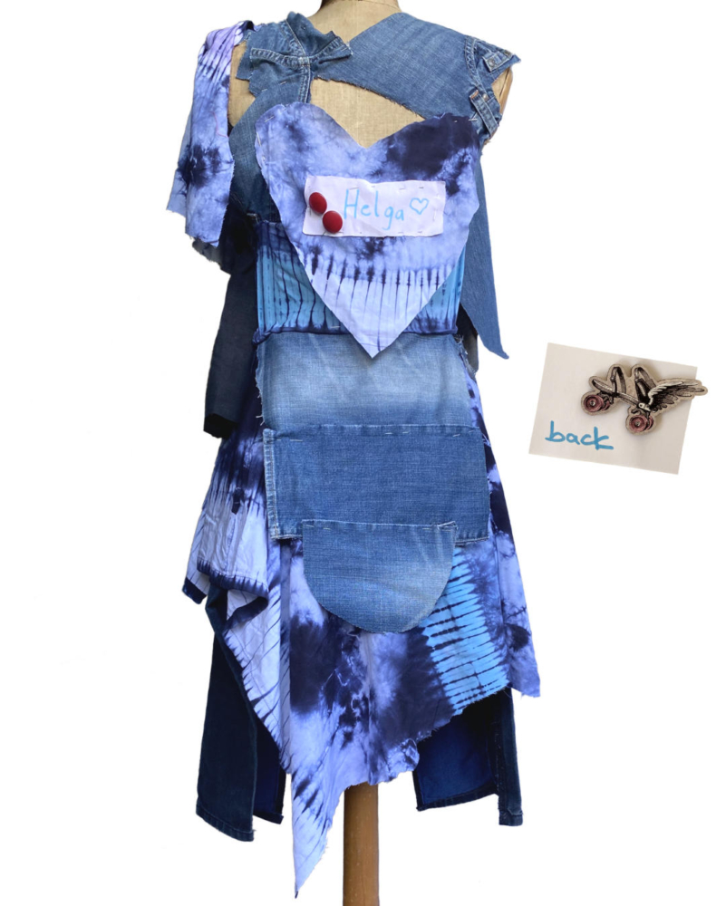 tucked jeans dress on mannequin, back side
