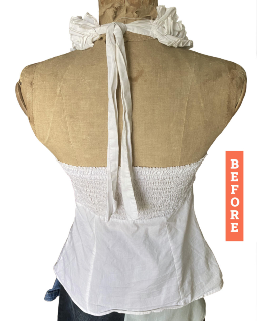backside of white top before refashioning