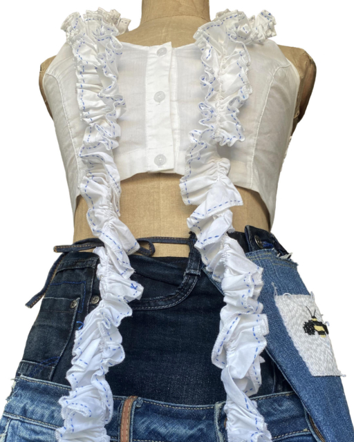 white crop top with embroidered ruffles